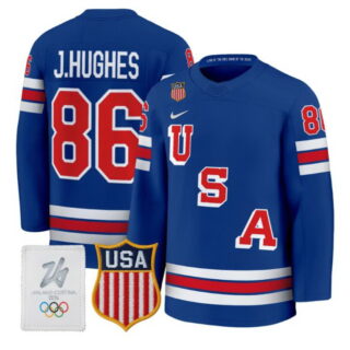 Men's Jack Hughes Jersey #86 USA Olympic 2026 Premium Hockey All Stitched Royal