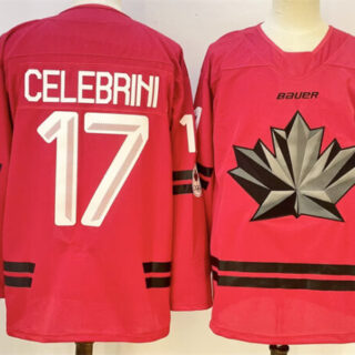 Youth Canada Hockey #17 Macklin Celebrini Red Stitched Jersey