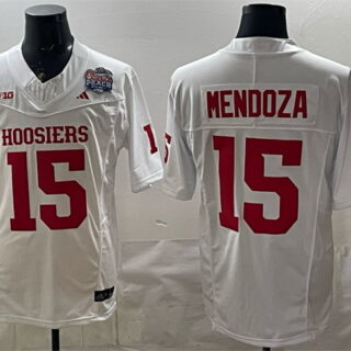 Men's Indiana Hoosiers #15 Fernando Mendoza White F.U.S.E. Peach Bowl Patch Stitched Football Jersey