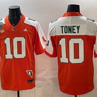 Men's Miami Hurricanes #10 Malachi Toney Orange Alternate F.U.S.E. Fiesta Bowl Champions & Florida Patch Stitched Football Jersey