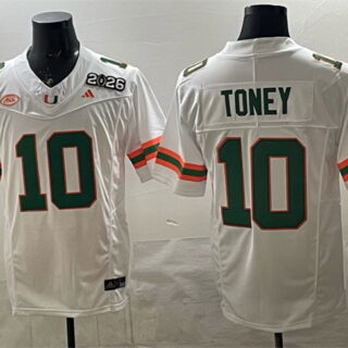 Men's Miami Hurricanes #10 Malachi Toney White F.U.S.E. 2026 & Florida Patch Stitched Football Jersey