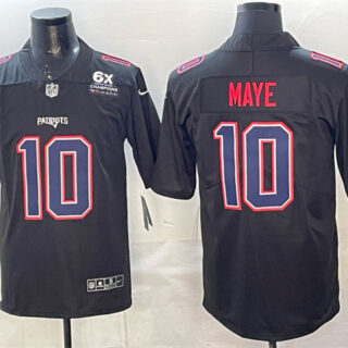 Men's New England Patriots #10 Drake Maye Black Fashion With 6x Super Bowl Champions Patch Vapor Untouchable Limited Stitched Football Jersey