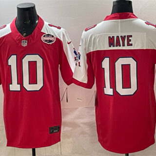 Men's New England Patriots #10 Drake Maye Red Alternate F.U.S.E. 2025 AFC East Championship Patch Throwback Vapor Limited Stitched Football Jersey