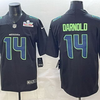 Men's Seattle Seahawks #14 Sam Darnold Black 2025 Super Bowl LX Patch Carbon Fashion Vapor Untouchable Limited Stitched Football Jersey