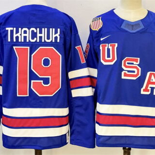 Men's USA #19 Matthew Tkachuk Royal 2025-2026 Stitched Jersey
