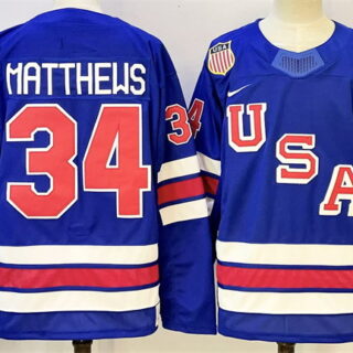 Men's USA #34 Auston Matthews Royal 2025-2026 With C Patch Stitched Jersey