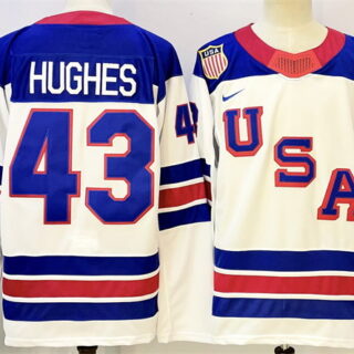 Men's USA #43 Quinn Hughes White 2025-2026 Stitched Jersey