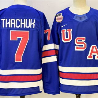 Men's USA #7 Brady Tkachuk Royal 2025-2026 Stitched Jersey