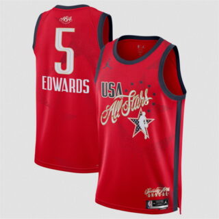 All Star #5 Anthony Edwards Red Stitched Basketball Jersey