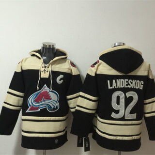 Men's Colorado Avalanche #92 Gabriel Landeskog Black All Stitched Sweatshirt Hoodie