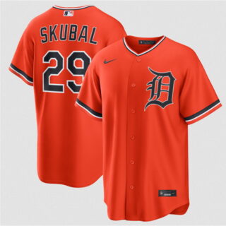 Men's Detroit Tigers #29 Tarik Skubal Orange Alternate Stitched Baseball Jersey