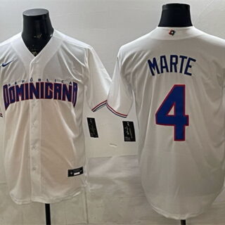 Men's Dominican Republic Baseball #4 Ketel Marte White 2026 World Baseball Classic Home Stadium Stitched Jersey