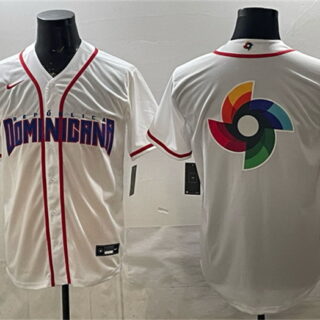 Men's Dominican Republic Baseball Team Big Logo White 2026 World Baseball Classic Home Stadium Stitched Jersey