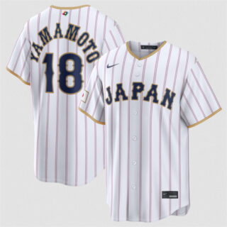 Men's Japan Baseball #18 Yoshinobu Yamamoto White 2026 World Baseball Classic Home Stadium Stitched Jersey