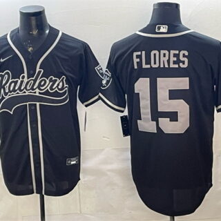 Men's Las Vegas Raiders #15 Tom Flores Black Cool Base Stitched Baseball Jersey