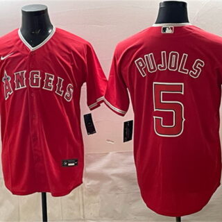 Men's Los Angeles Angels #5 Albert Pujols Red Stitched Baseball Jersey