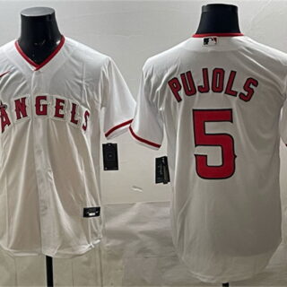 Men's Los Angeles Angels #5 Albert Pujols White Stitched Baseball Jersey