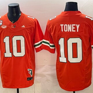 Men's Miami Hurricanes #10 Malachi Toney Orange F.U.S.E. Fiesta Bowl Champions & Florida Patch Stitched Football Jersey