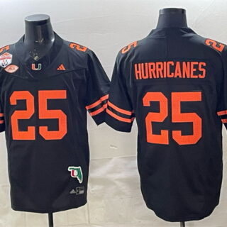 Men's Miami Hurricanes #25 Hurricanes Black F.U.S.E. Fiesta Bowl Champions & Florida Patch Stitched Football Jersey