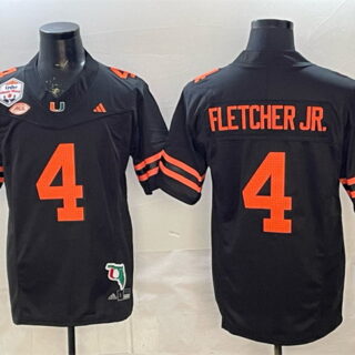 Men's Miami Hurricanes #4 Mark Fletcher Jr. Black F.U.S.E. Fiesta Bowl Champions & Florida Patch Stitched Football Jersey