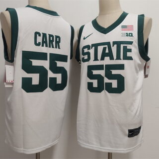 Men's Michigan State Spartans Green #55 Coen Carr White Stitched Jersey