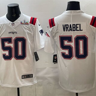 Men's New England Patriots #50 Mike Vrabel White With Super Bowl LX Patch Vapor Limited Stitched Football Jersey