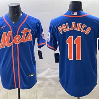 Men's New York Mets #11 Jorge Polanco Blue Cool Base Stitched Baseball Jersey