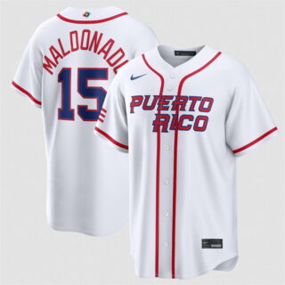 Men's Puerto Rico Baseball #15 Martin Maldonado White 2026 World Baseball Classic Home Stadium Stitched Jersey