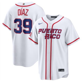 Men's Puerto Rico Baseball #39 Edwin Diaz White 2026 World Baseball Classic Home Stadium Stitched Jersey