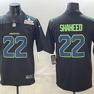 Men's Seattle Seahawks #22 Rashid Shaheed Black 2025 Super Bowl LX Patch Carbon Fashion Vapor Untouchable Limited Stitched Football Jersey