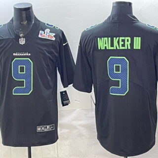 Men's Seattle Seahawks #9 Kenneth Walker III Black 2025 Super Bowl LX Patch Carbon Fashion Vapor Untouchable Limited Stitched Football Jersey