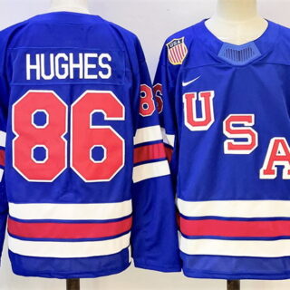 Men's Team USA Jack Hughes #86 Blue Jersey 2026 Stitched Jersey