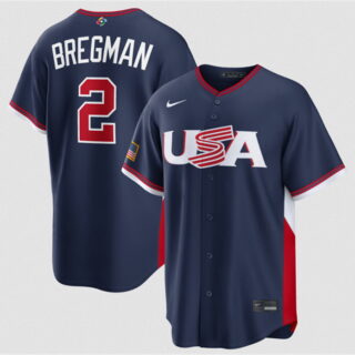 Men's USA Baseball #2 Alex Bregman Navy 2026 World Baseball Classic Road Stadium Stitched Jersey
