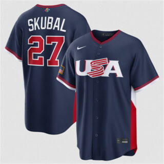 Men's USA Baseball #27 Tarik Skubal Navy 2026 World Baseball Classic Road Stadium Stitched Jersey