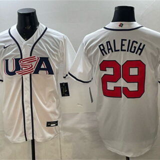 Men's USA Baseball #29 Cal Raleigh White 2026 World Baseball Classic Home Stadium Stitched Jersey
