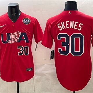 Men's USA Baseball #30 Paul Skenes Red 2026 World Baseball Classic United States 250th Anniversary Patch Stadium Stitched Jersey
