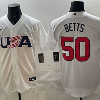 Men's USA Baseball #50 Mookie Betts White World Baseball Classic Stitched Jersey