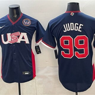 Men's USA Baseball #99 Aaron Judge Navy 2026 World Baseball Classic United States 250th Anniversary Patch Road Stadium Stitched Jersey