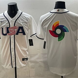Men's USA Baseball Team Big Logo White 2026 World Baseball Classic Home Stadium Stitched Jersey