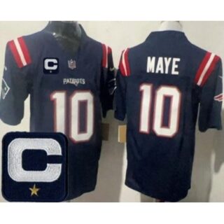 Men's New England Patriots #10 Drake Maye Limited Navy Captain FUSE Vapor Jersey