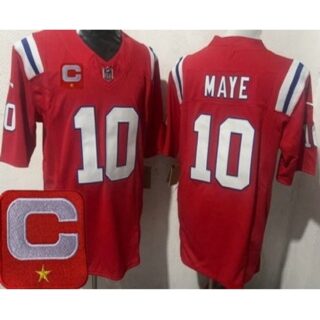 Men's New England Patriots #10 Drake Maye Limited Red Captain FUSE Vapor Jersey