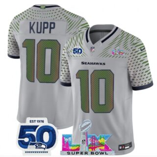 Men's Seattle Seahawks #10 Cooper Kupp Grey 2025 F.U.S.E. Super Bowl LX And 50th Season Rivalries Vapor Limited Football Stitched Jersey