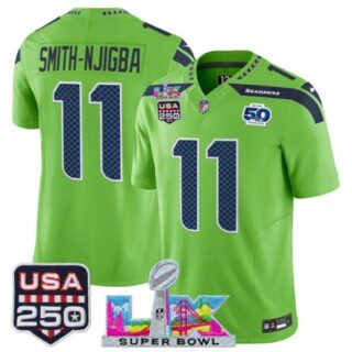 Men's Seattle Seahawks #11 Jaxon Smith-Njigba Green 2025 F.U.S.E. Super Bowl LX And 50th Season and USA 250 Vapor Limited Football Stitched Jersey