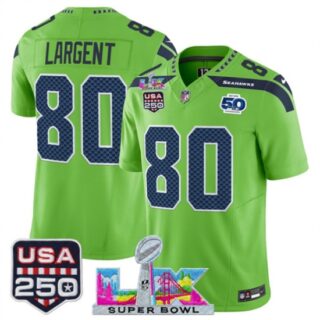 Men's Seattle Seahawks #80 Steve Largent Green 2025 F.U.S.E. Super Bowl LX And 50th Season and USA 250 Vapor Limited Football Stitched Jersey