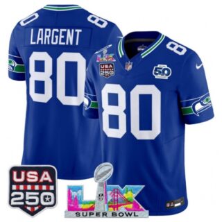 Men's Seattle Seahawks #80 Steve Largent Royal 2025 F.U.S.E. Super Bowl LX And 50th Season and USA 250 Vapor Throwback Limited Football Stitched Jersey