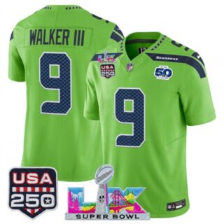 Men's Seattle Seahawks #9 Kenneth Walker III Green 2025 F.U.S.E. Super Bowl LX And 50th Season and USA 250 Vapor Limited Football Stitched Jersey