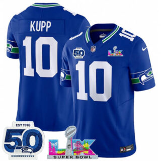 Men's Seattle Seahawks#10 Cooper Kupp Royal 2025 F.U.S.E. Super Bowl LX And 50th Season Vapor Throwback Limited Football Stitched Jersey