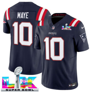 Youth New England Patriots #10 Drake Maye Navy 2025 F.U.S.E. Super Bowl LX Patch Vapor Limited Stitched Football Jersey