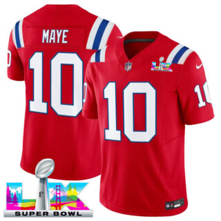 Youth New England Patriots #10 Drake Maye Red 2025 F.U.S.E. Super Bowl LX Patch Vapor Limited Stitched Football Jersey