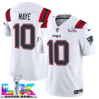 Youth New England Patriots #10 Drake Maye White 2025 F.U.S.E. Super Bowl LX Patch Vapor Limited Stitched Football Jersey